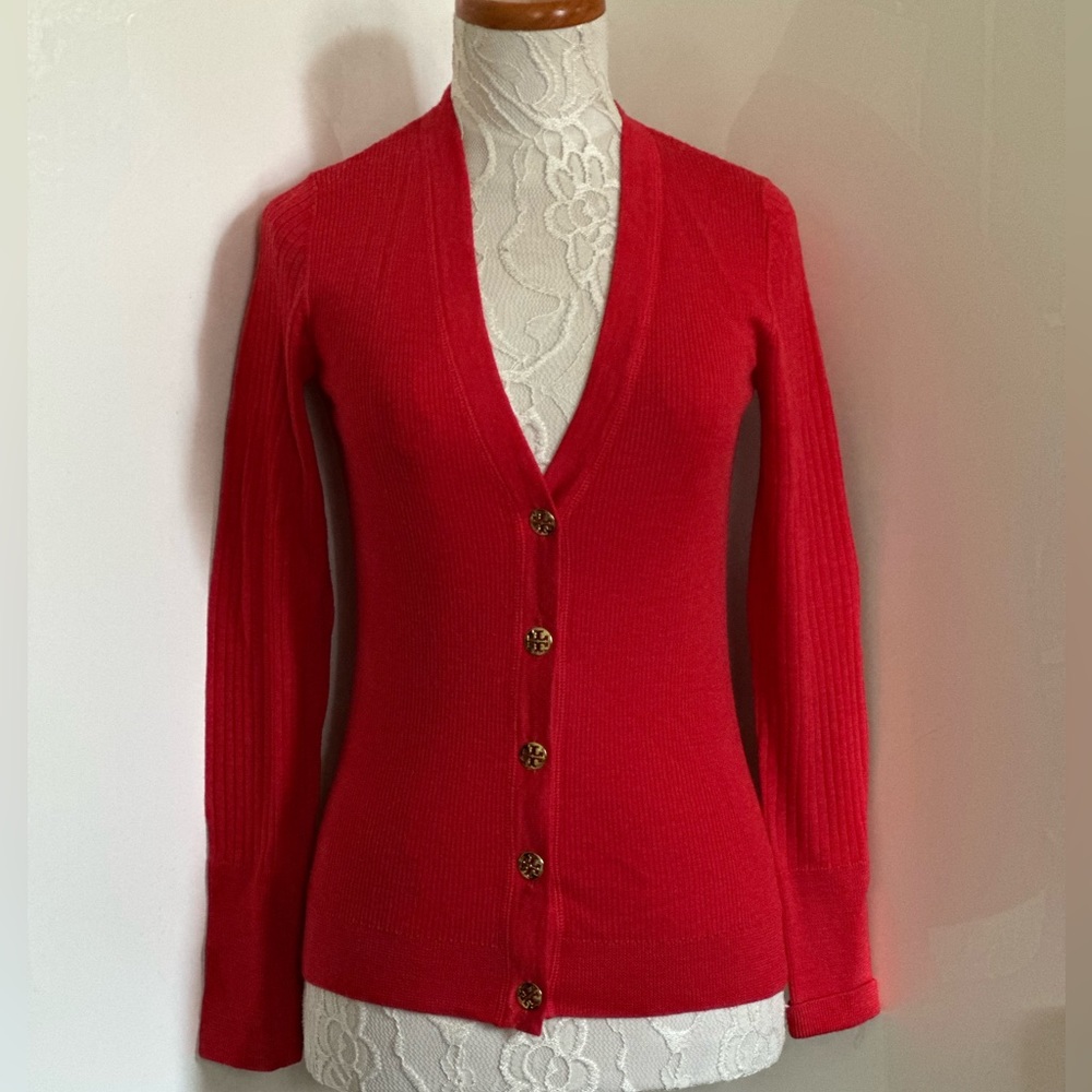 Tory Burch Shrunken Simone Merino Wool Cardigan sz S - Picture 3 of 12